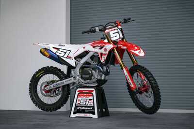 Personalized Custom Graphics in red and white for all dirt bikes with Officially Licensed CR Logos
