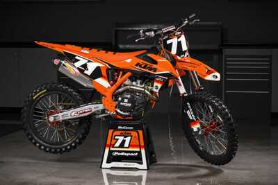 DeCal Works Think It. Create It. Series KTM dirt bike graphics in orange and black with Officially Licensed KTM Logos
