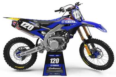 Yamaha YZF250 graphics in blue and black with Officially Licensed YZF logo on blue Polisport replacement plastic